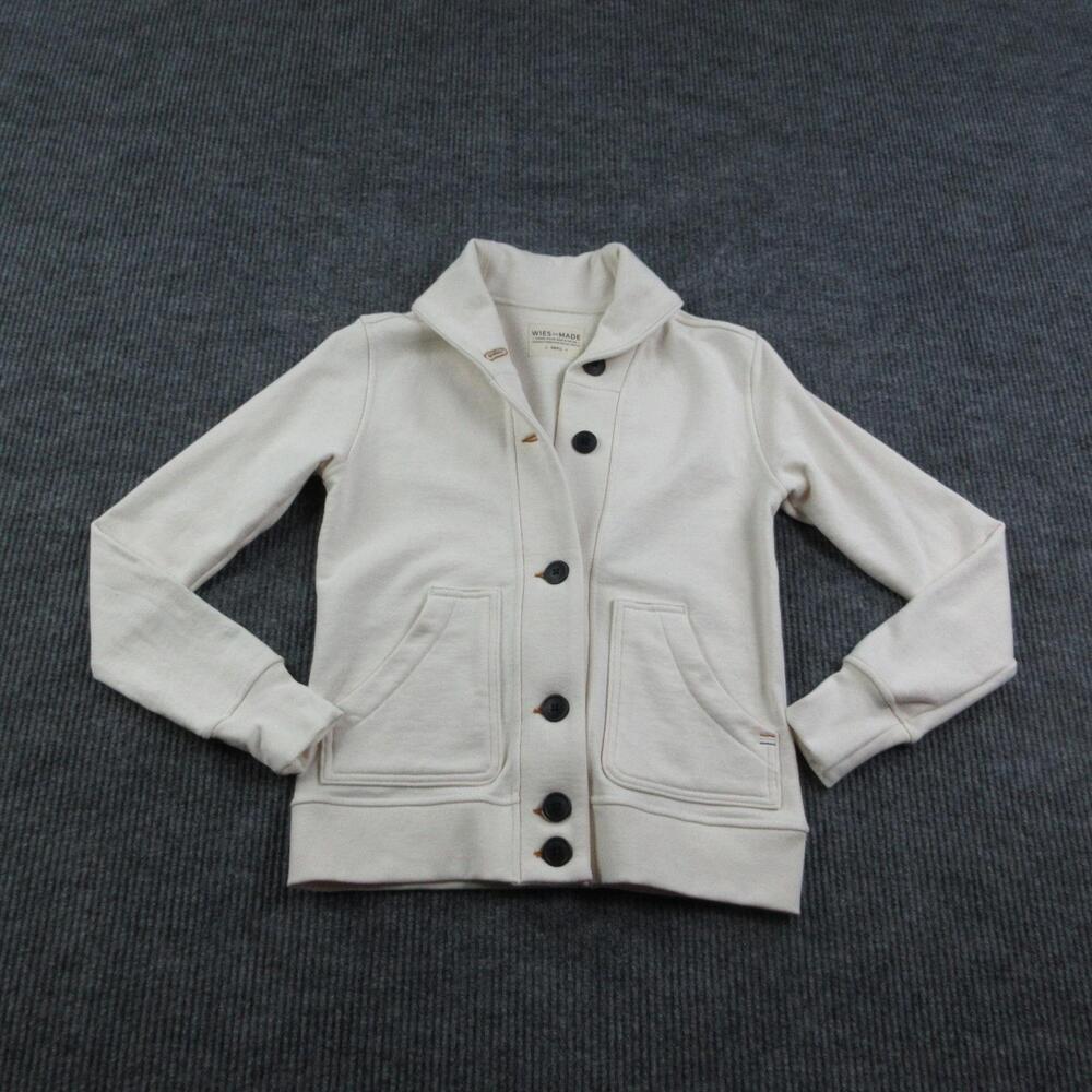 WIES×MADE Cardigan Womens S Off-White 100% Cotton Collared Button Pocket Knit